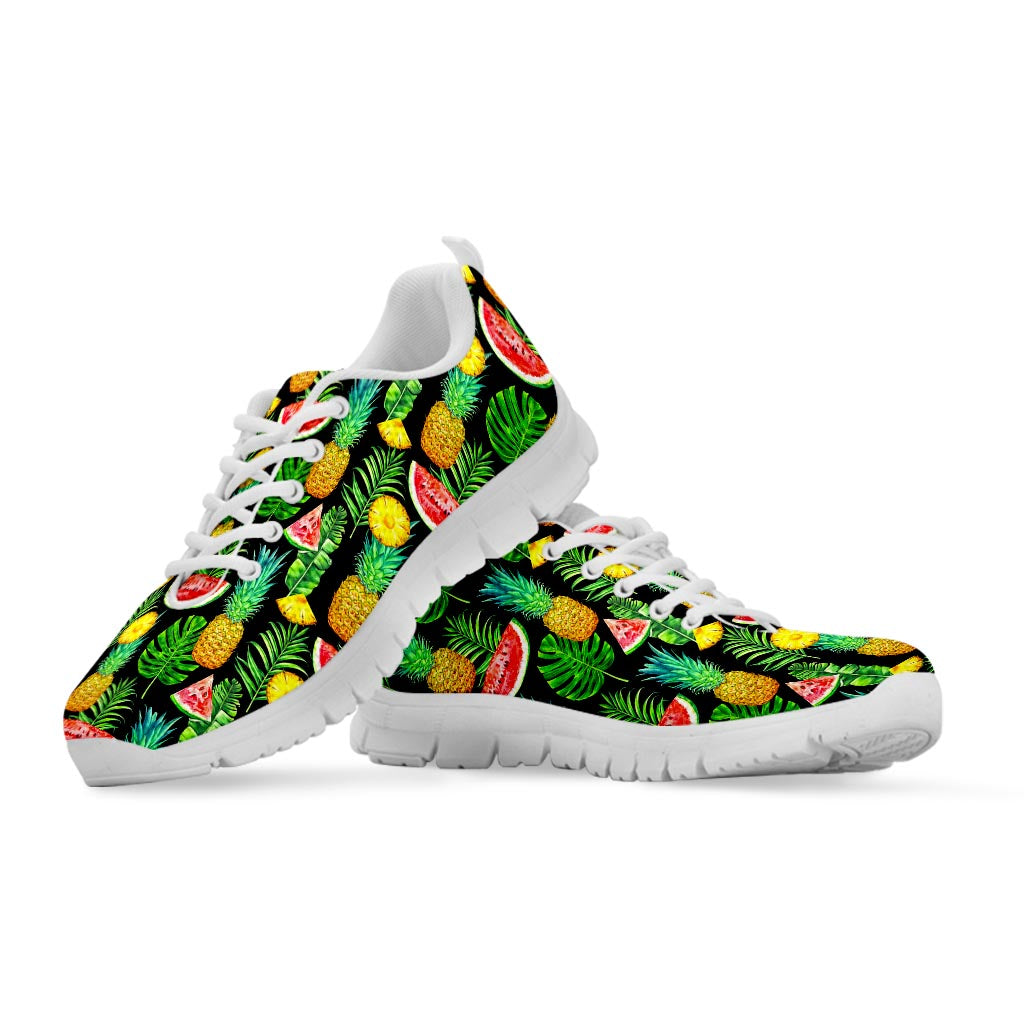 Black Tropical Pineapple Pattern Print White Running Shoes