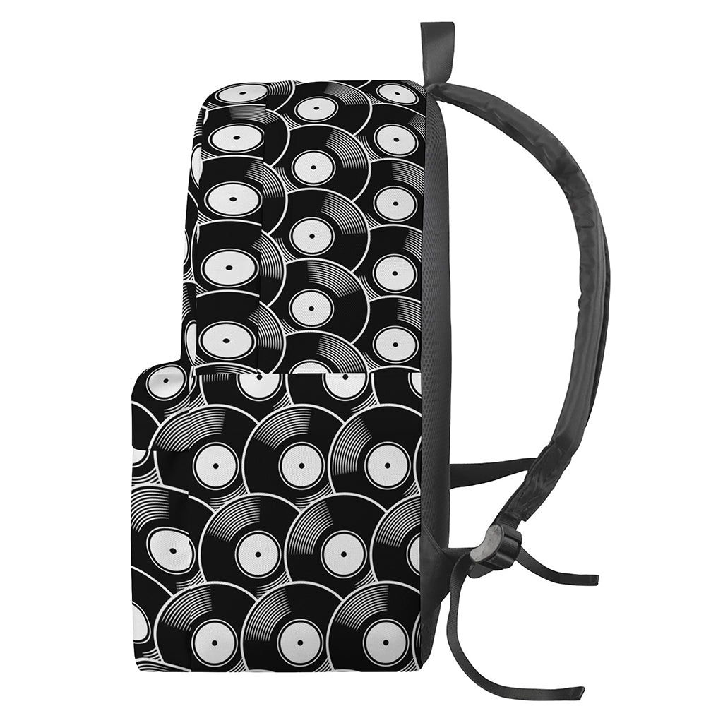 Black Vinyl Record Pattern Print Backpack
