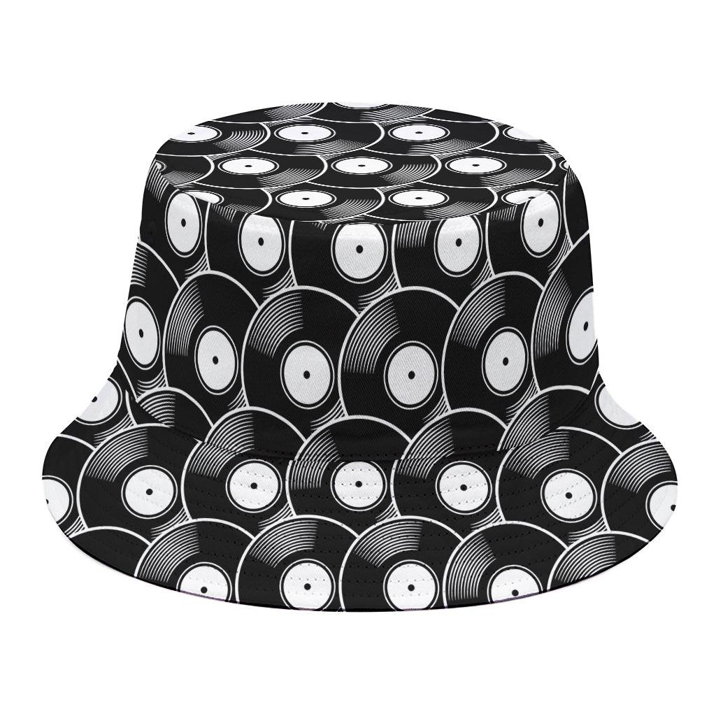 Black Vinyl Record Pattern Print Bucket Hat