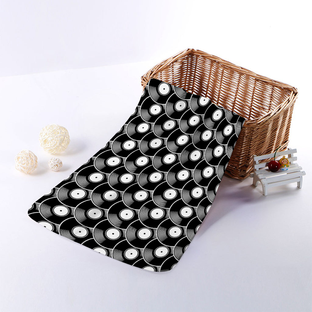 Black Vinyl Record Pattern Print Towel