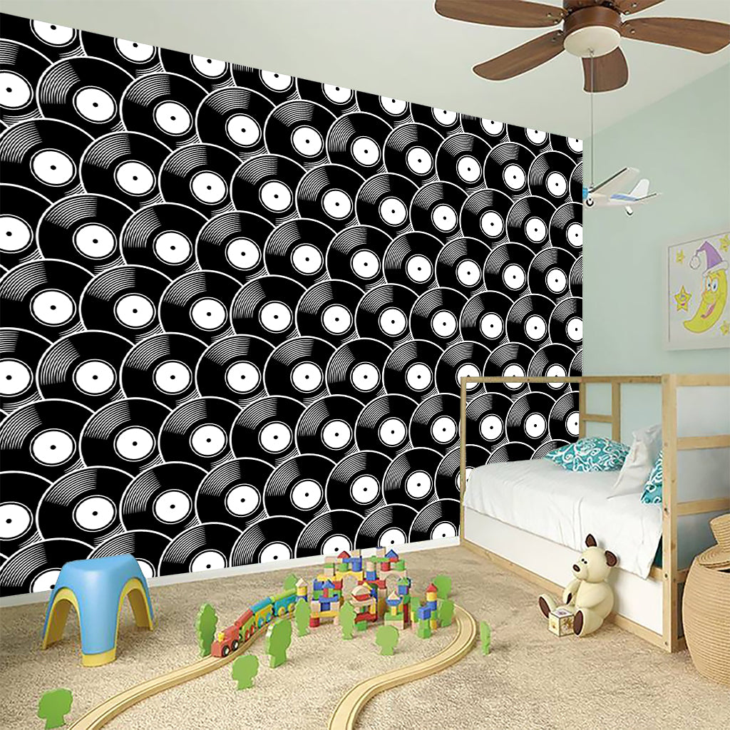 Black Vinyl Record Pattern Print Wall Sticker