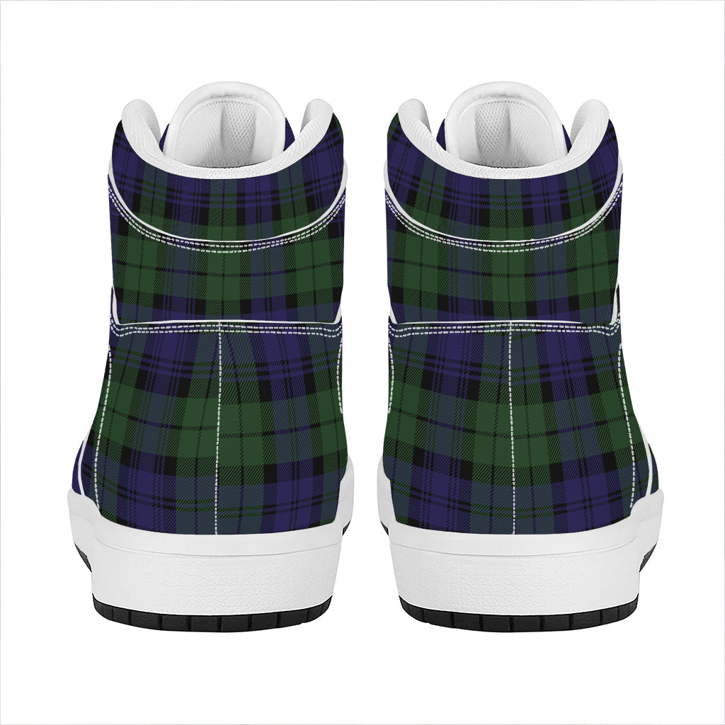 Black Watch Tartan Pattern Print High Top Leather Sneakers