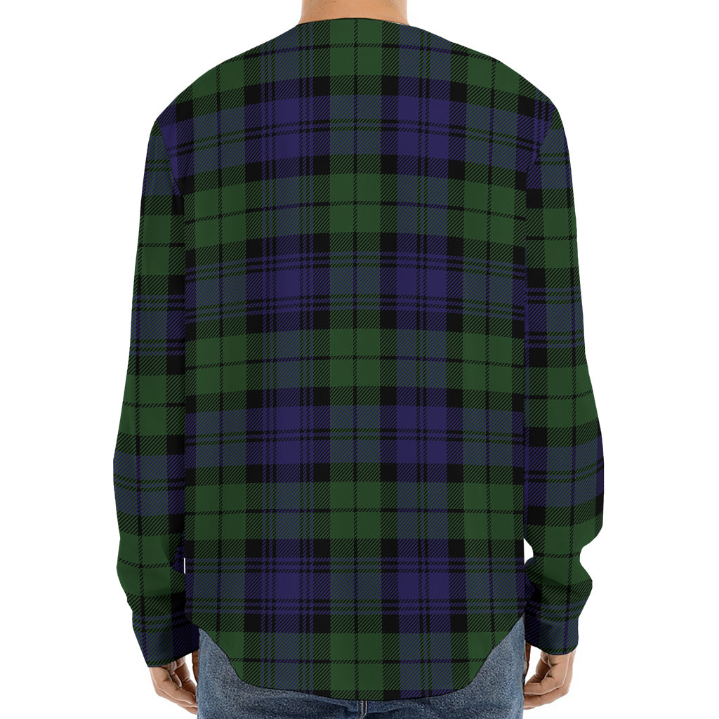 Black Watch Tartan Pattern Print Long Sleeve Baseball Jersey
