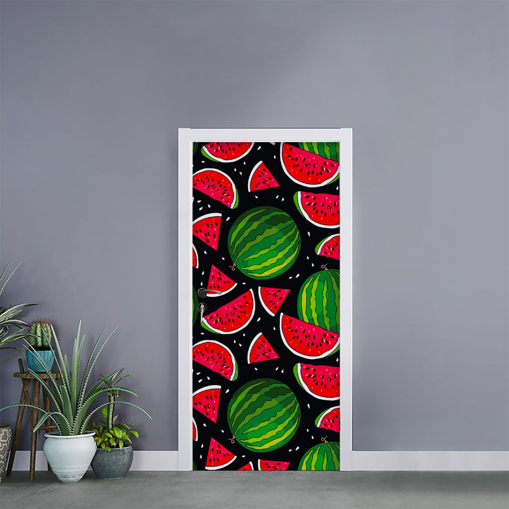 Black Watermelon Pieces Pattern Print Door Sticker