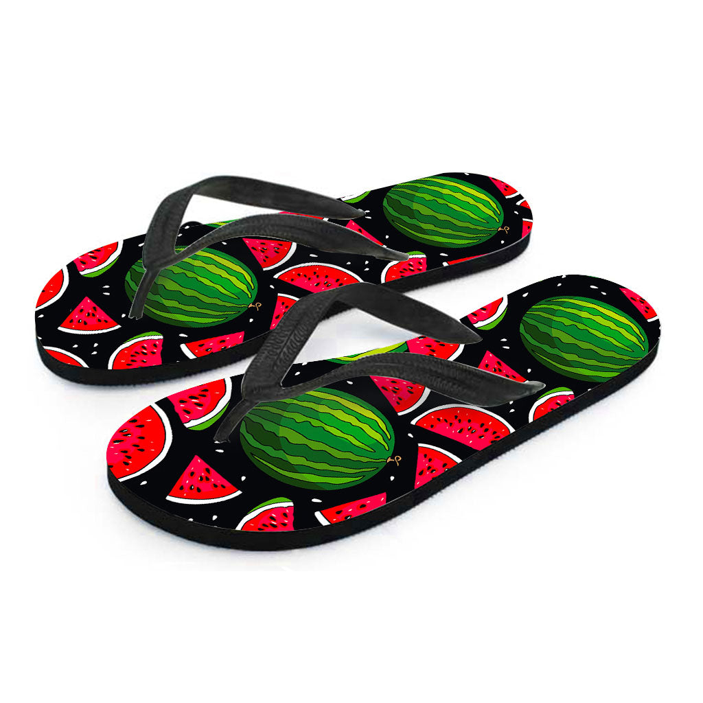 Black Watermelon Pieces Pattern Print Flip Flops