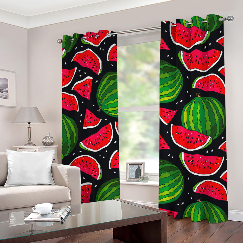 Black Watermelon Pieces Pattern Print Grommet Curtains