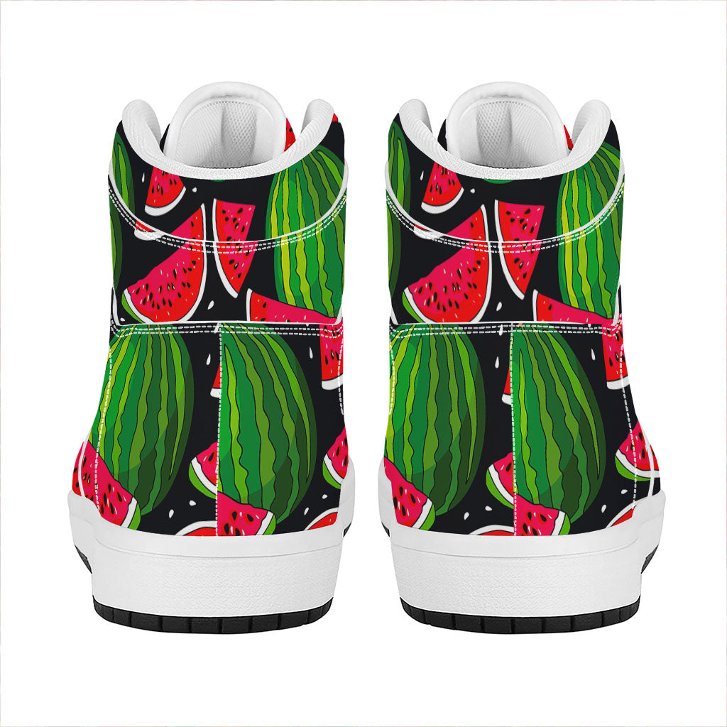 Black Watermelon Pieces Pattern Print High Top Leather Sneakers