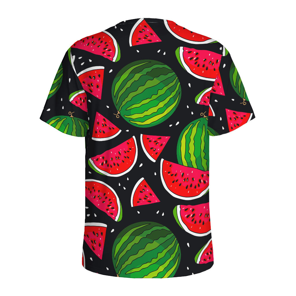 Black Watermelon Pieces Pattern Print Men's Sports T-Shirt
