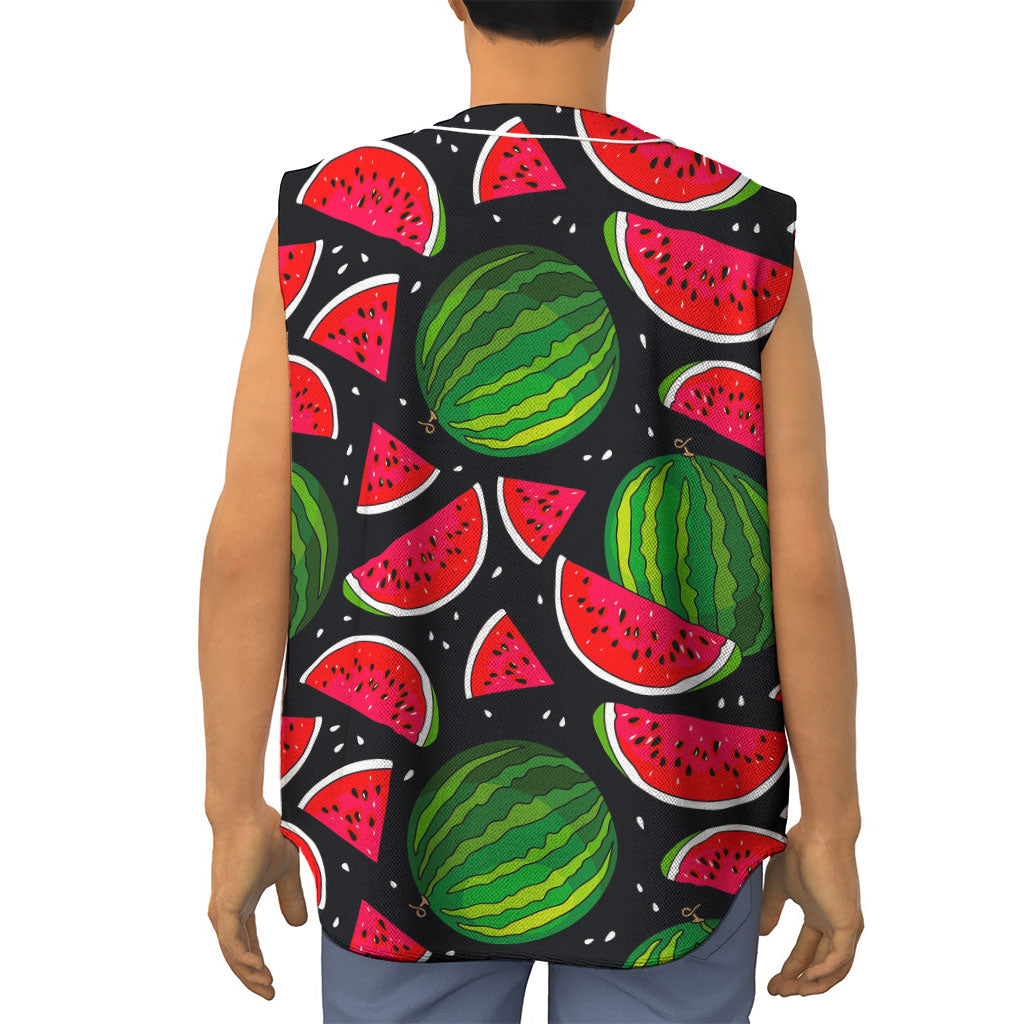 Black Watermelon Pieces Pattern Print Sleeveless Baseball Jersey