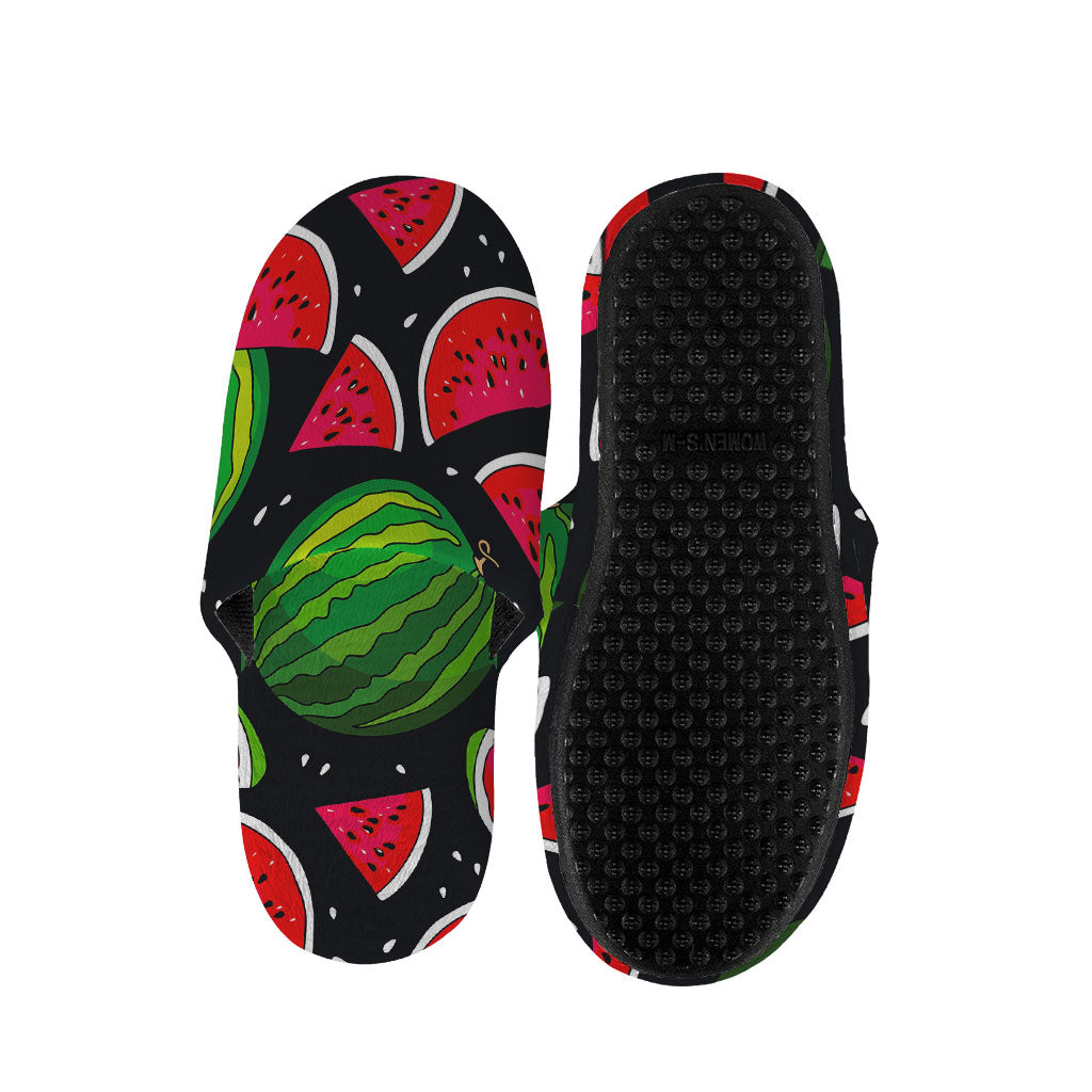 Black Watermelon Pieces Pattern Print Slippers