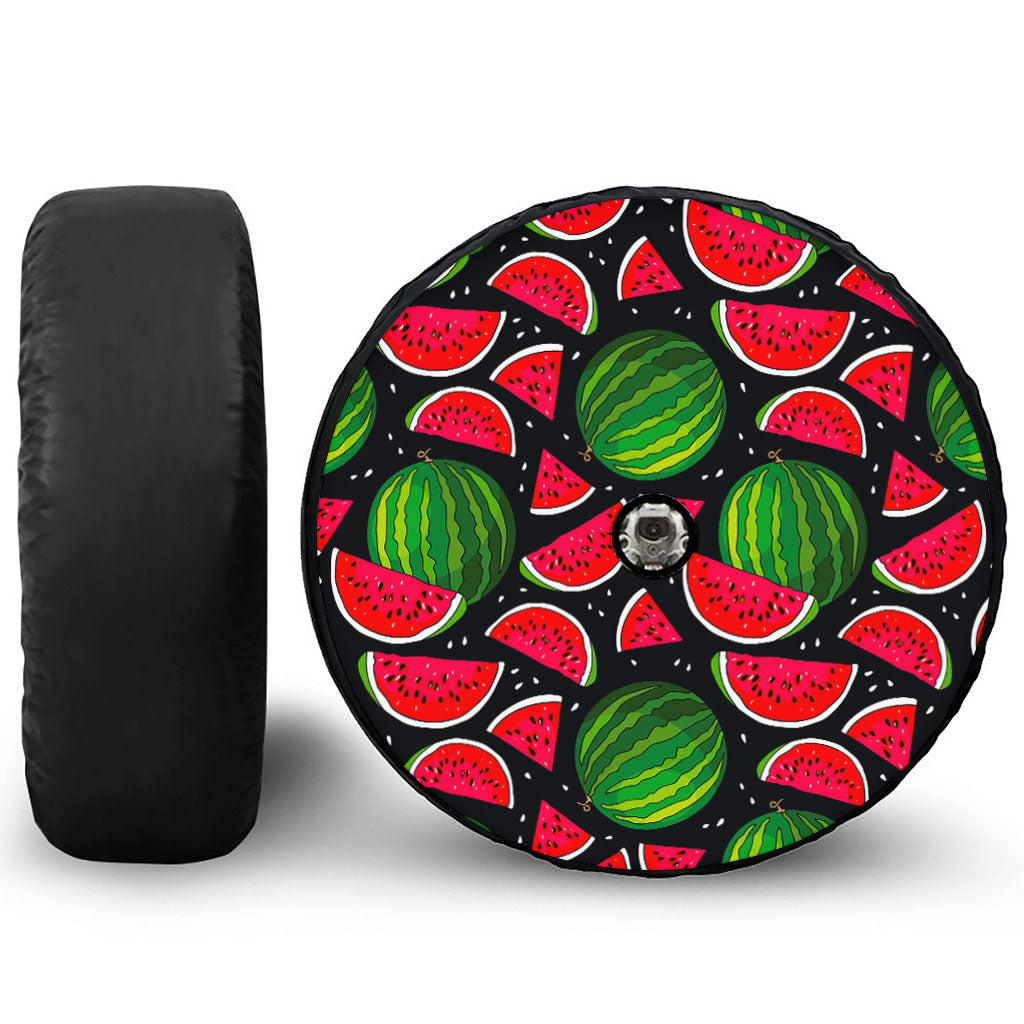 Black Watermelon Pieces Pattern Print Tire Cover With Camera Hole