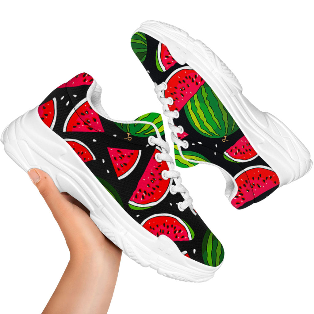Black Watermelon Pieces Pattern Print White Chunky Shoes