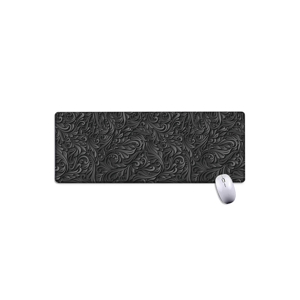 Black Western Damask Floral Print Extended Mouse Pad