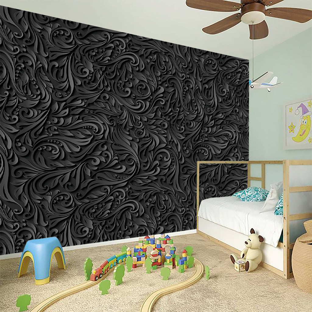 Black Western Damask Floral Print Wall Sticker