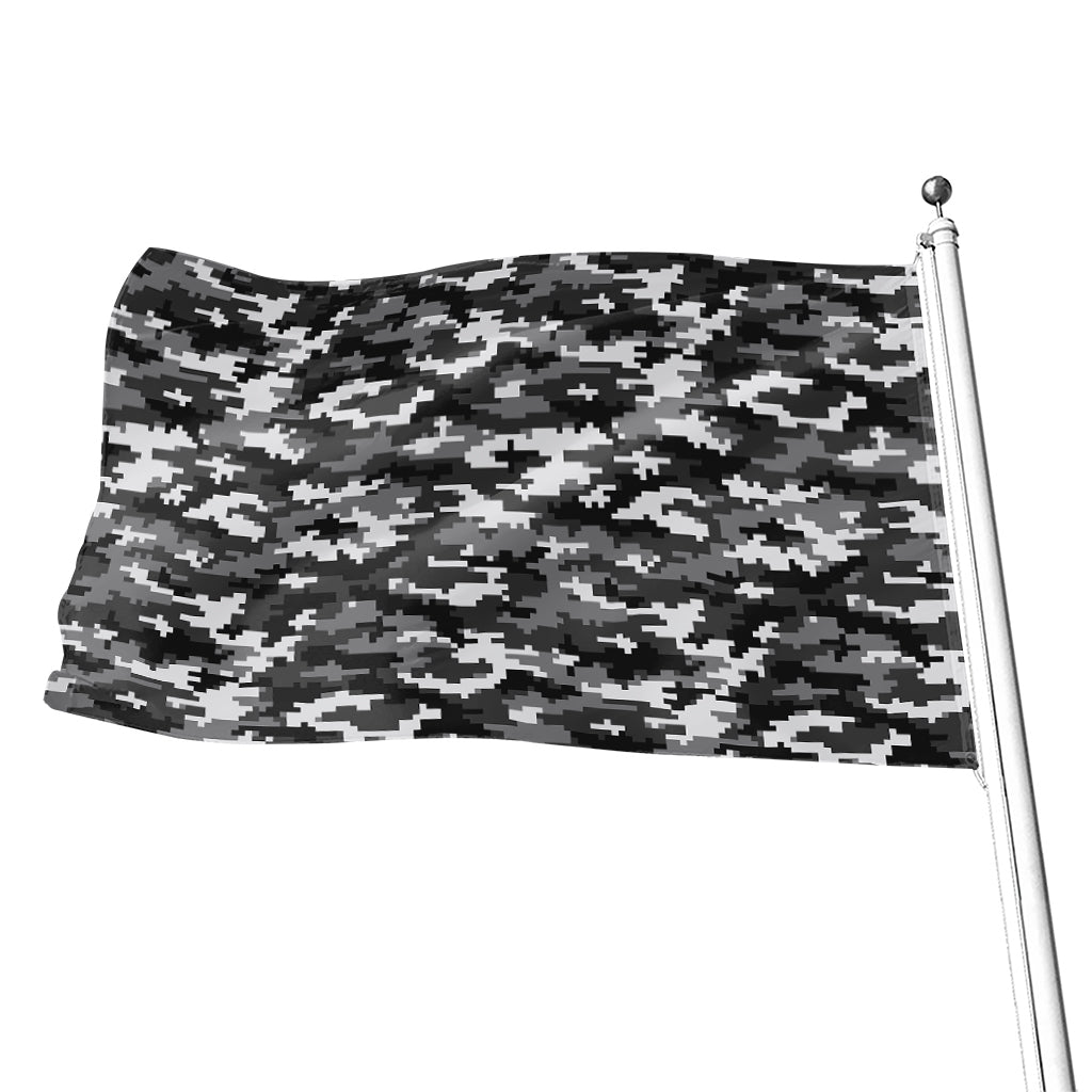 Black White And Grey Digital Camo Print Flag