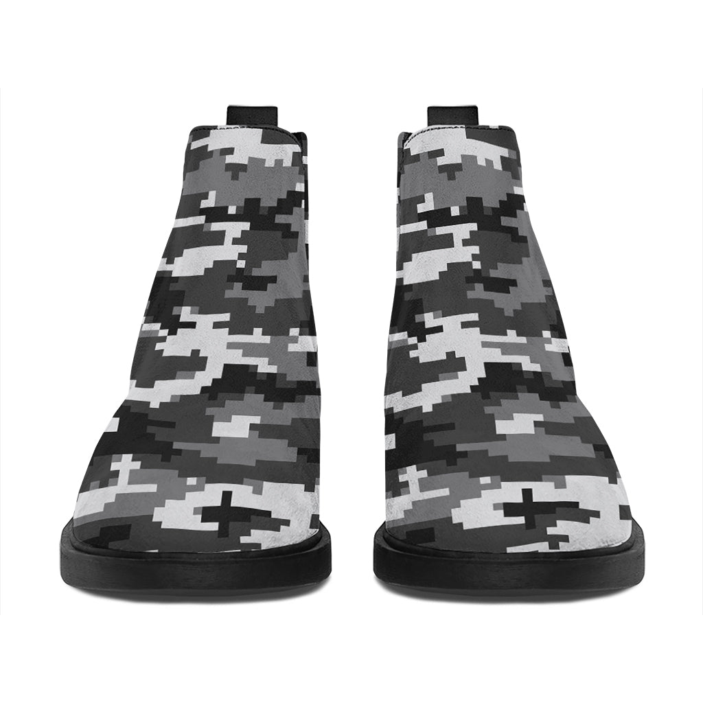 Black White And Grey Digital Camo Print Flat Ankle Boots