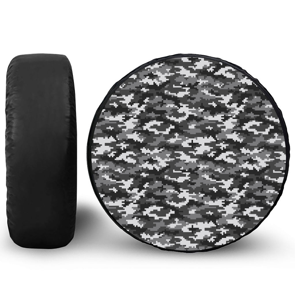 Black White And Grey Digital Camo Print Tire Cover