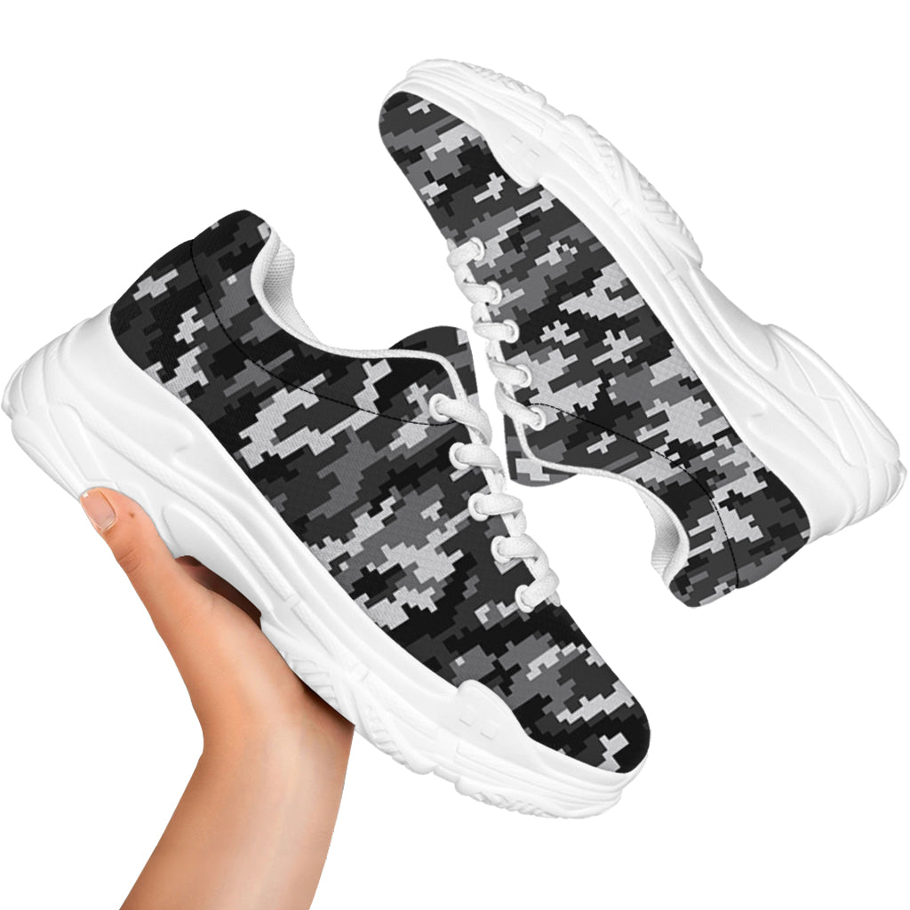 Black White And Grey Digital Camo Print White Chunky Shoes