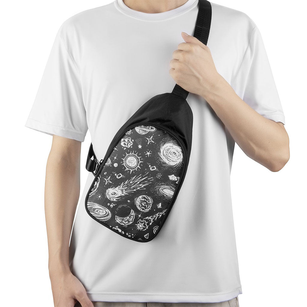 Black White Galaxy Outer Space Print Chest Bag