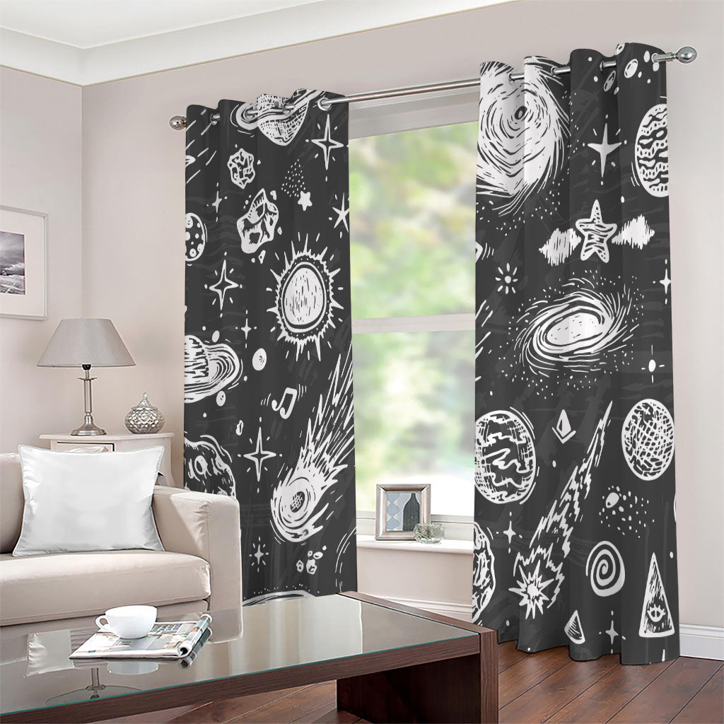 Black White Galaxy Outer Space Print Extra Wide Grommet Curtains