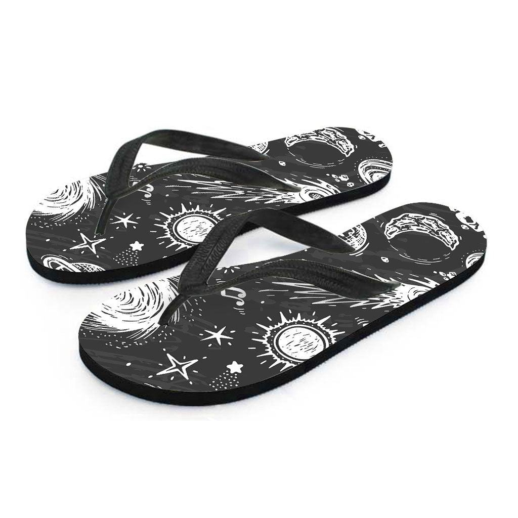 Black White Galaxy Outer Space Print Flip Flops