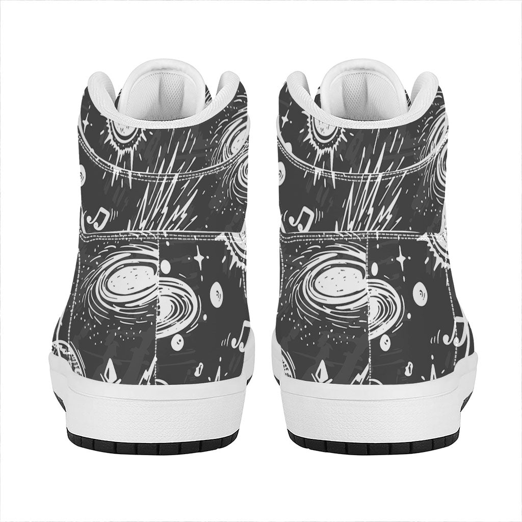 Black White Galaxy Outer Space Print High Top Leather Sneakers