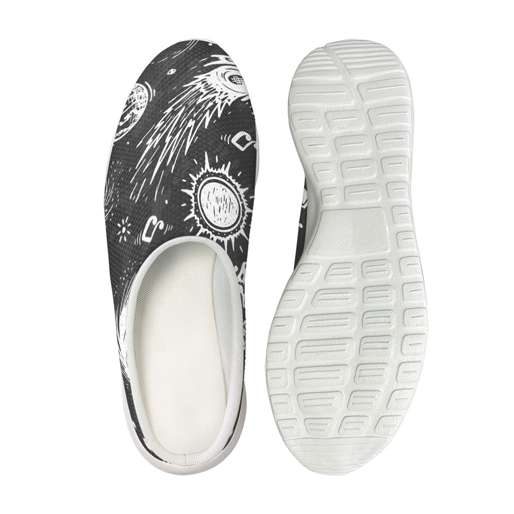 Black White Galaxy Outer Space Print Mesh Casual Shoes