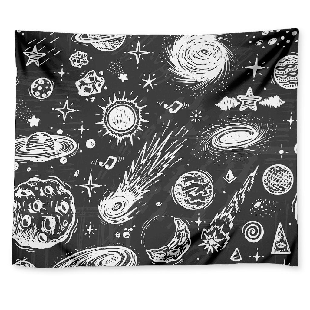 Black White Galaxy Outer Space Print Tapestry