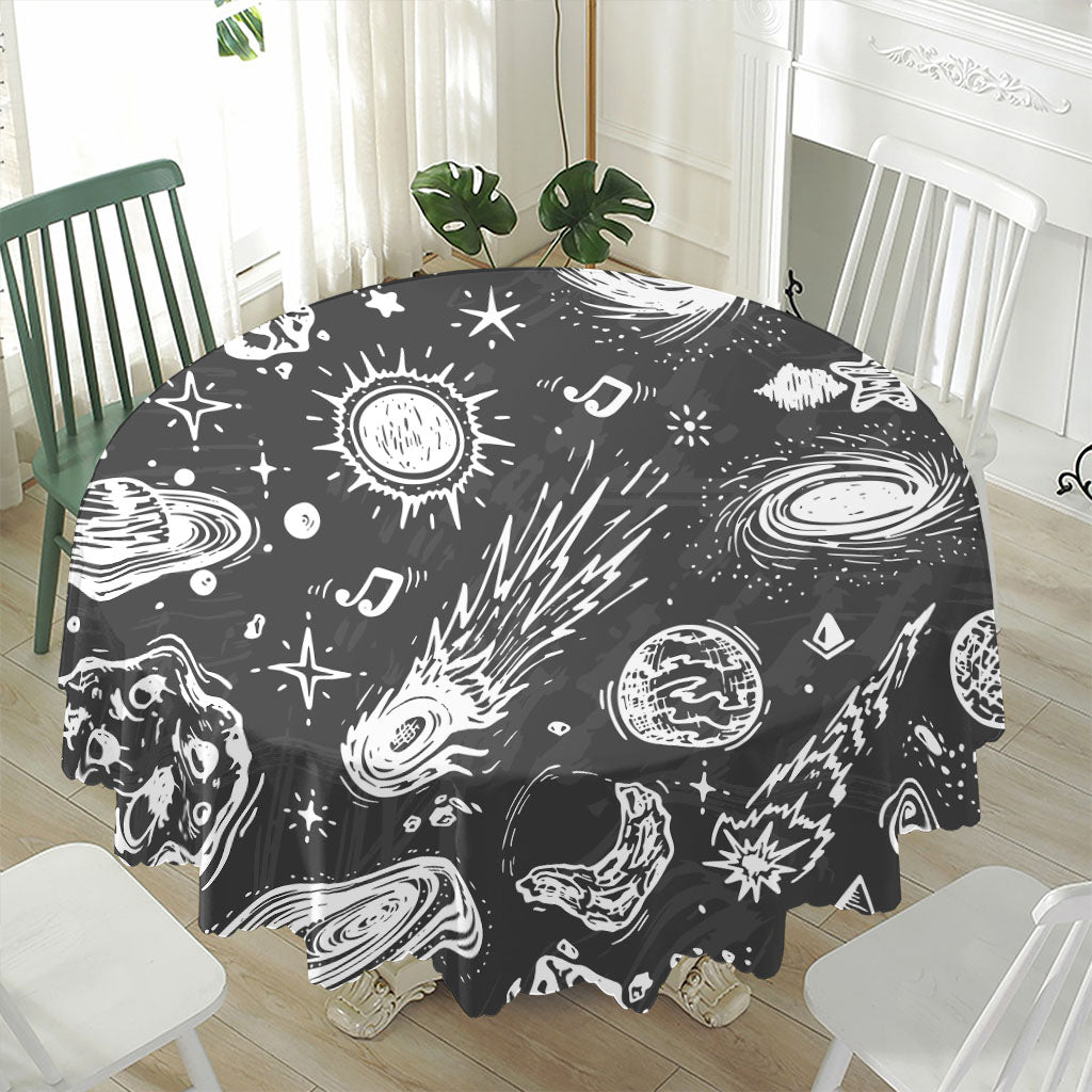 Black White Galaxy Outer Space Print Waterproof Round Tablecloth