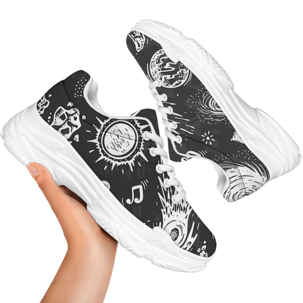 Black White Galaxy Outer Space Print White Chunky Shoes