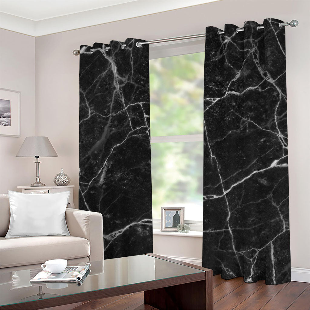 Black White Grunge Marble Print Grommet Curtains