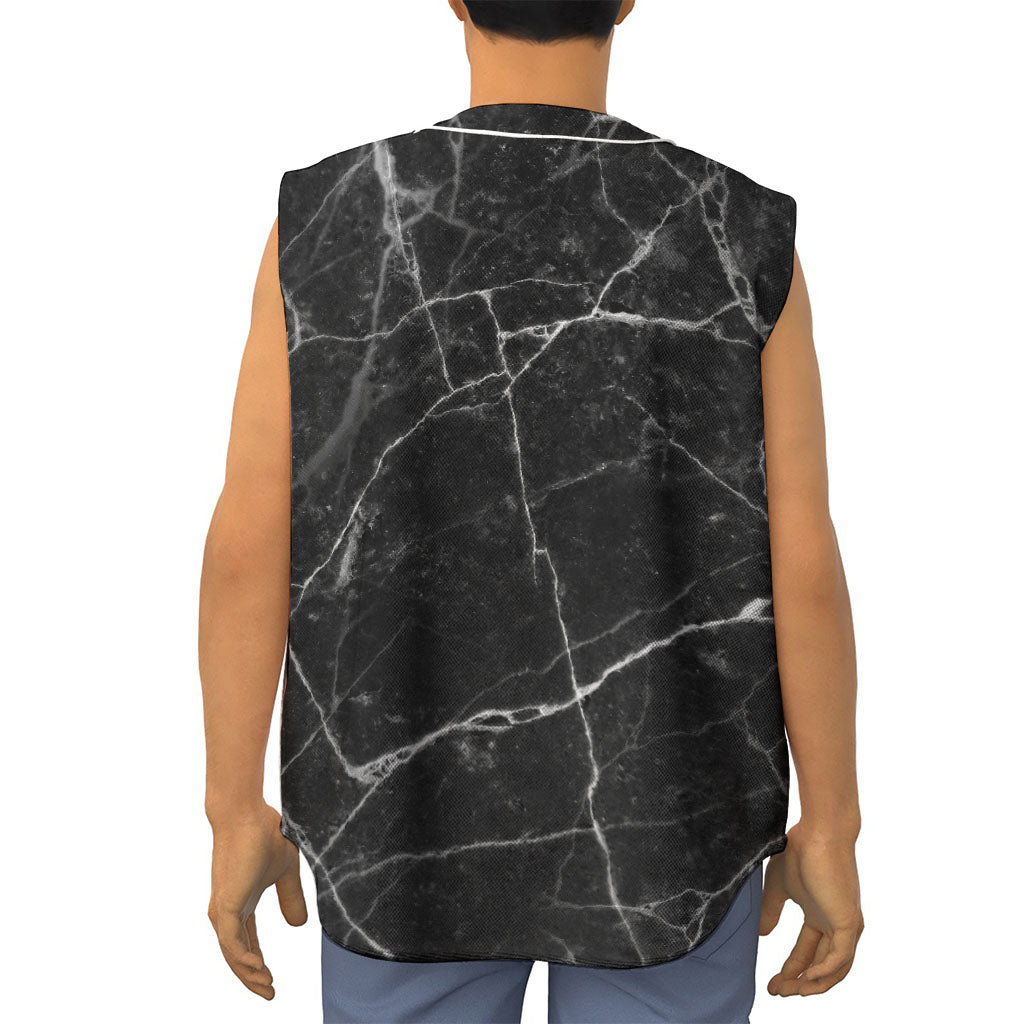 Black White Grunge Marble Print Sleeveless Baseball Jersey