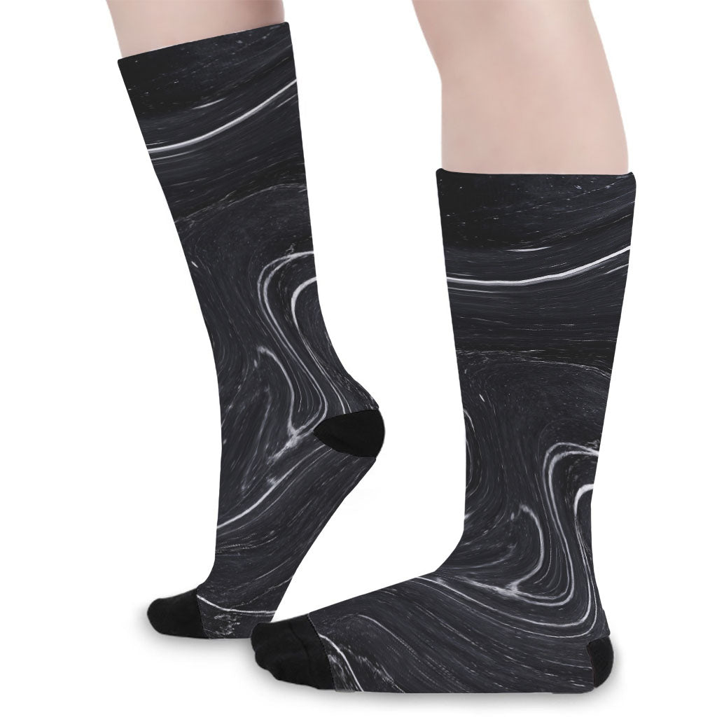 Black White Liquid Marble Print Long Socks