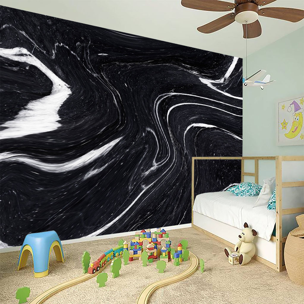 Black White Liquid Marble Print Wall Sticker