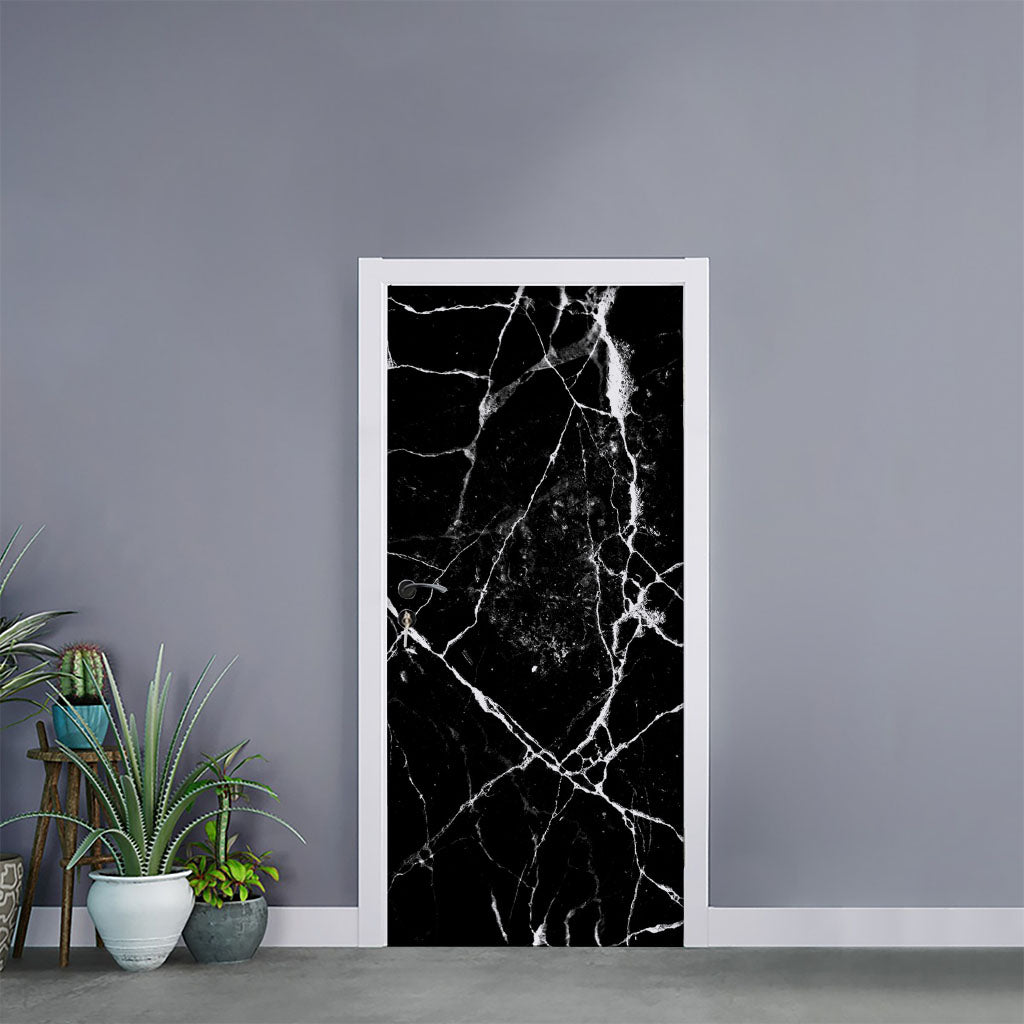 Black White Natural Marble Print Door Sticker