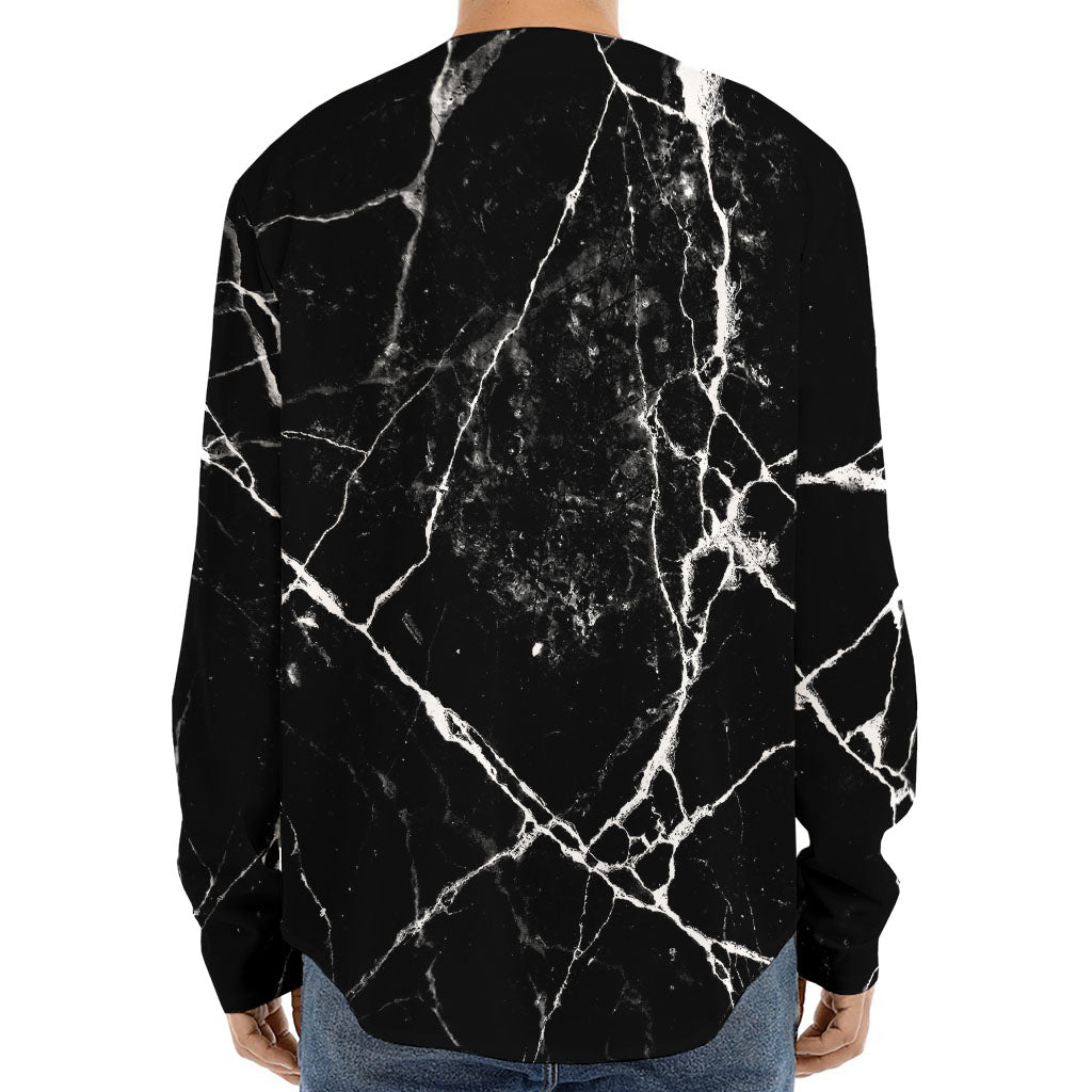 Black White Natural Marble Print Long Sleeve Baseball Jersey