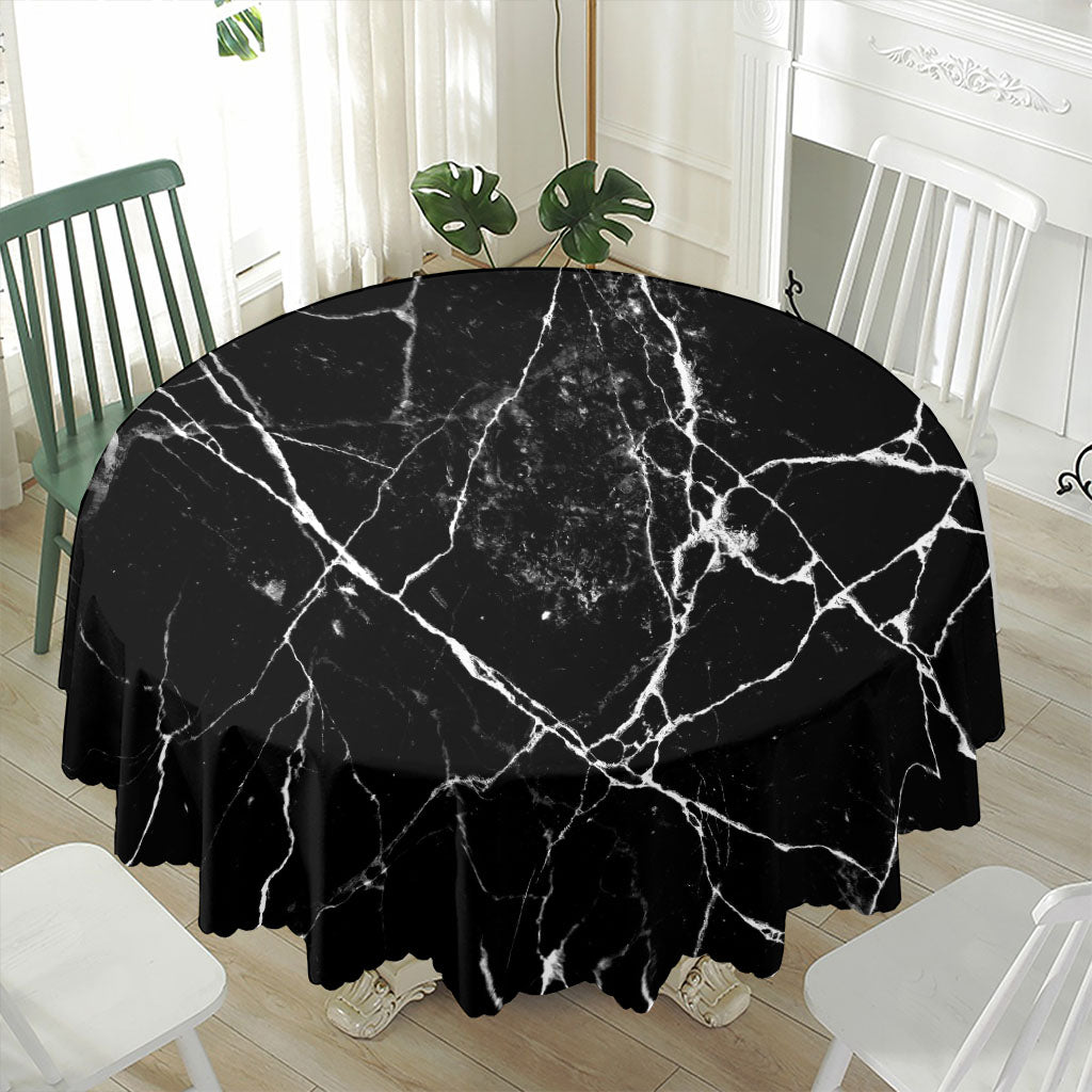 Black White Natural Marble Print Waterproof Round Tablecloth