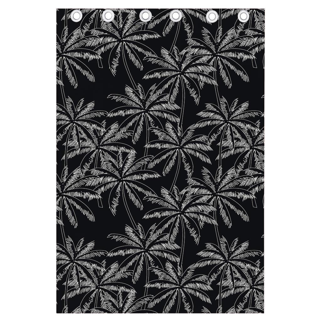 Black White Palm Tree Pattern Print Curtain