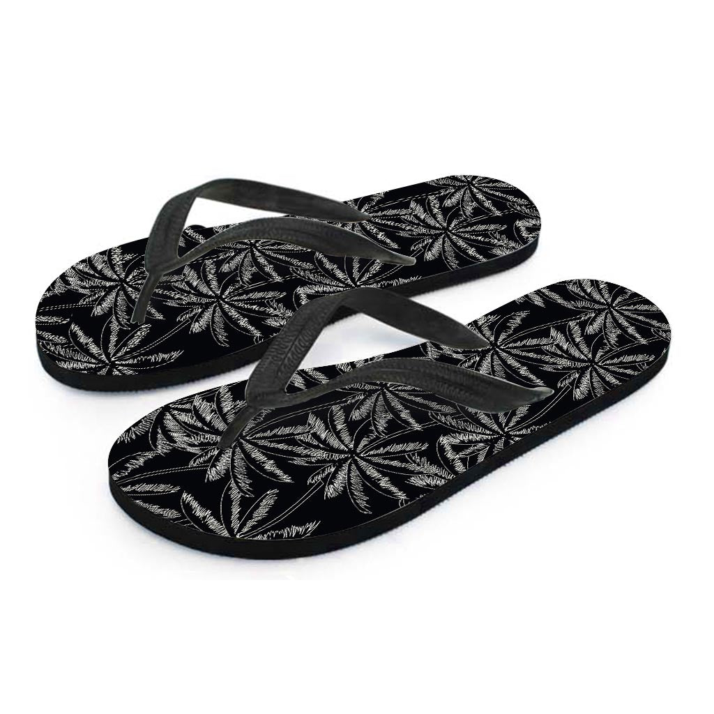 Black White Palm Tree Pattern Print Flip Flops
