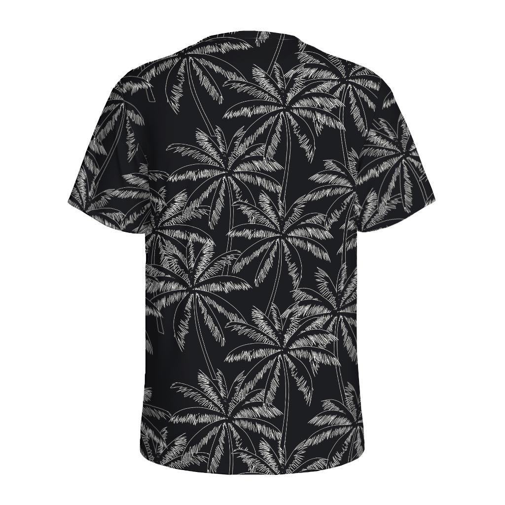 Black White Palm Tree Pattern Print Men's Sports T-Shirt
