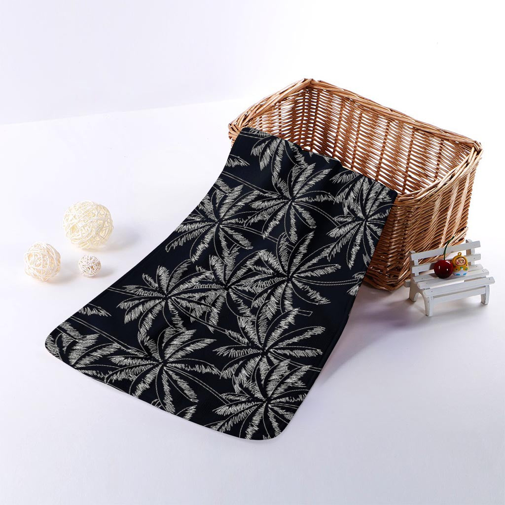 Black White Palm Tree Pattern Print Towel