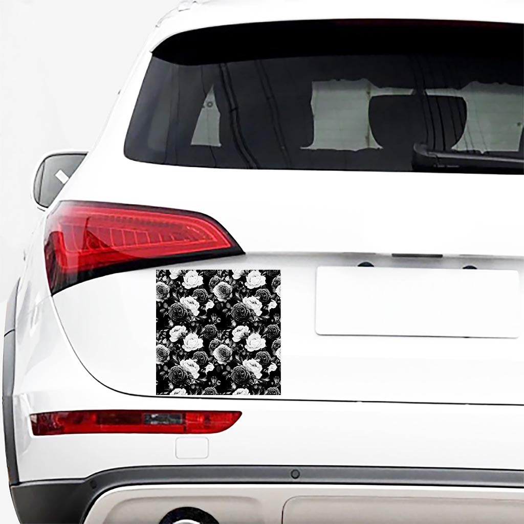 Black White Rose Floral Pattern Print Car Sticker