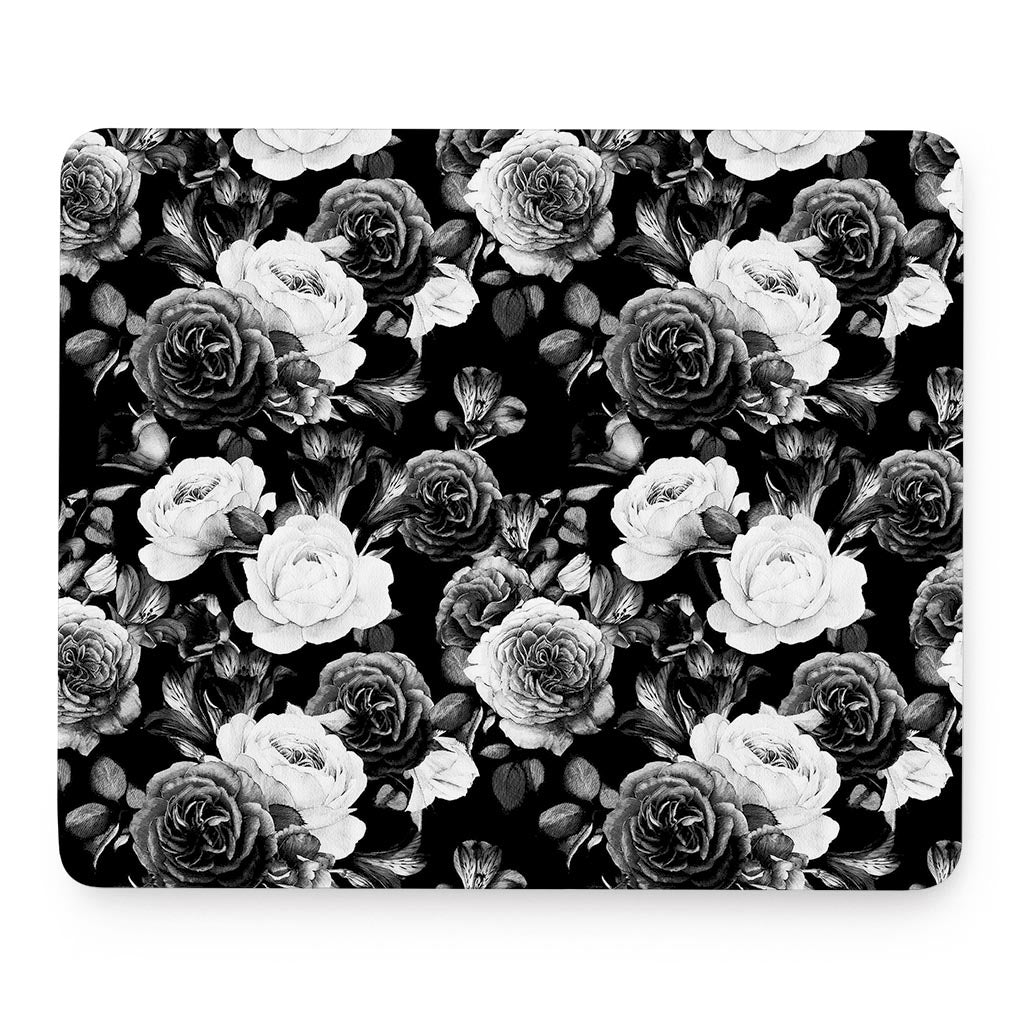 Black White Rose Floral Pattern Print Mouse Pad