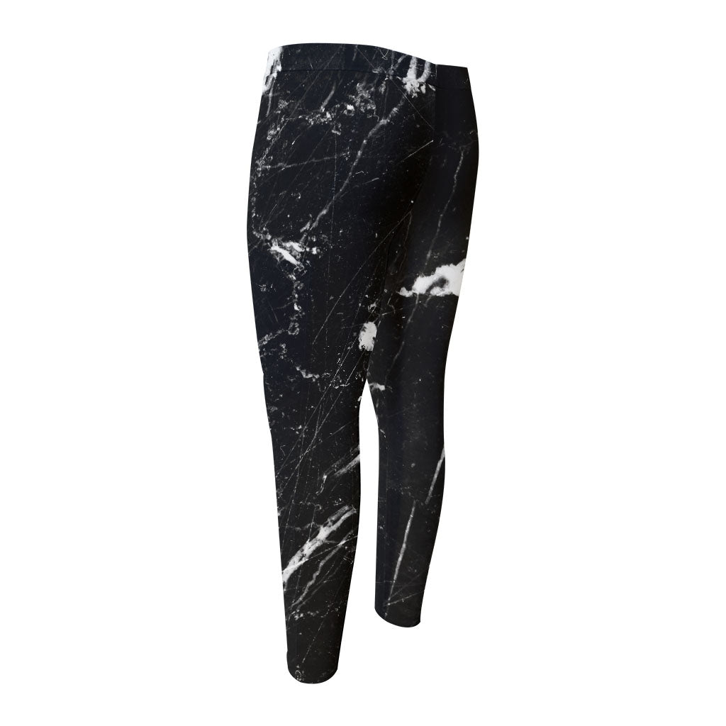 Black White Scratch Marble Print Men's Compression Pants