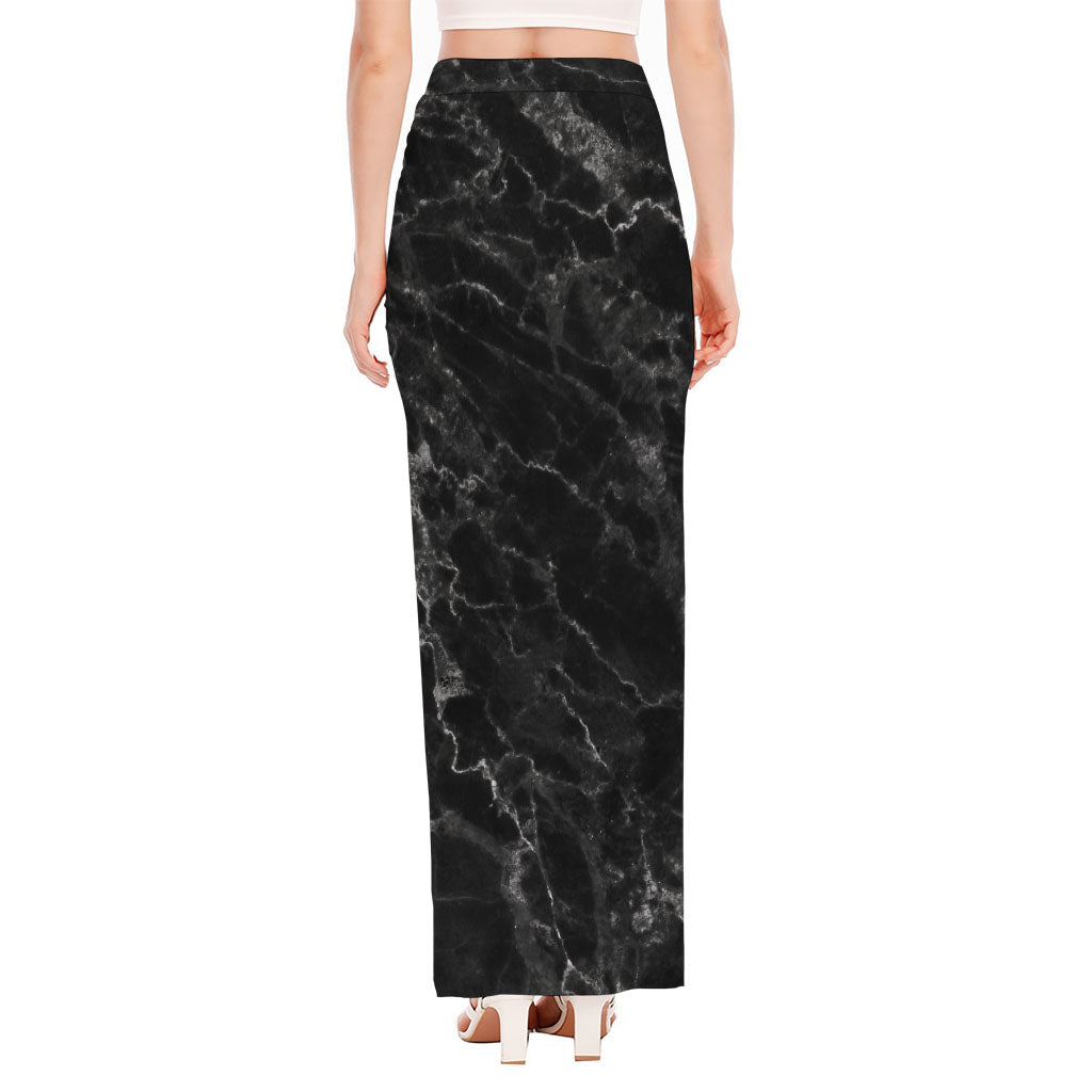 Black White Smoke Marble Print High Slit Maxi Skirt