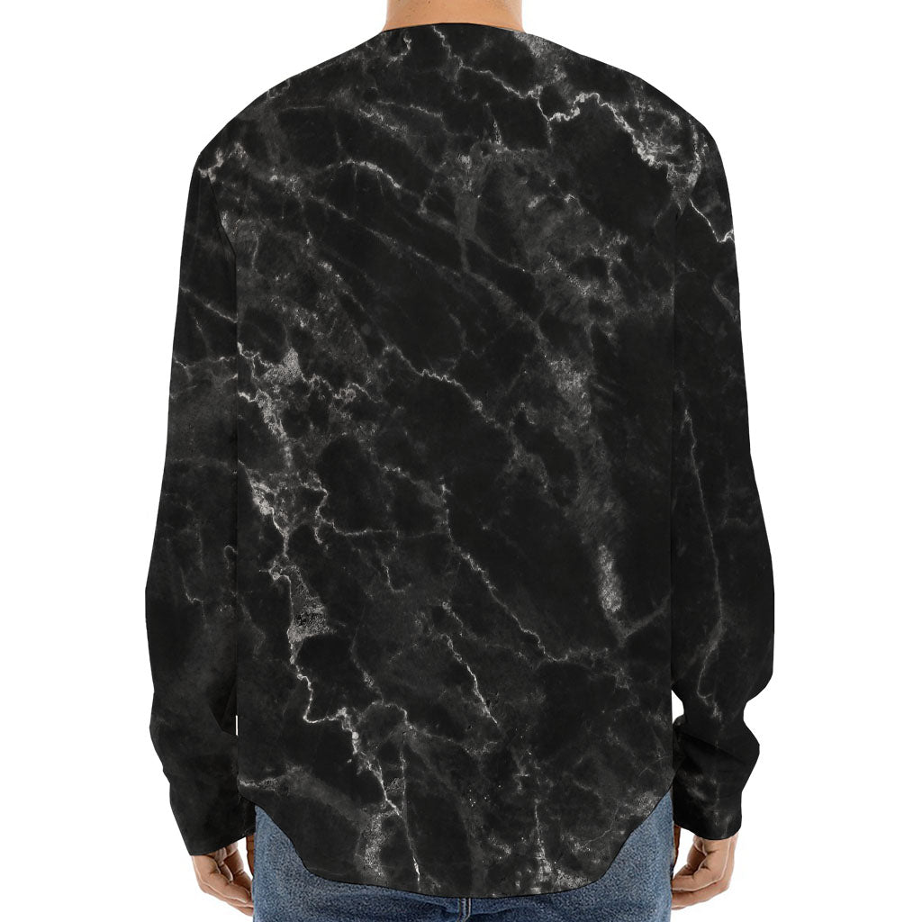 Black White Smoke Marble Print Long Sleeve Baseball Jersey