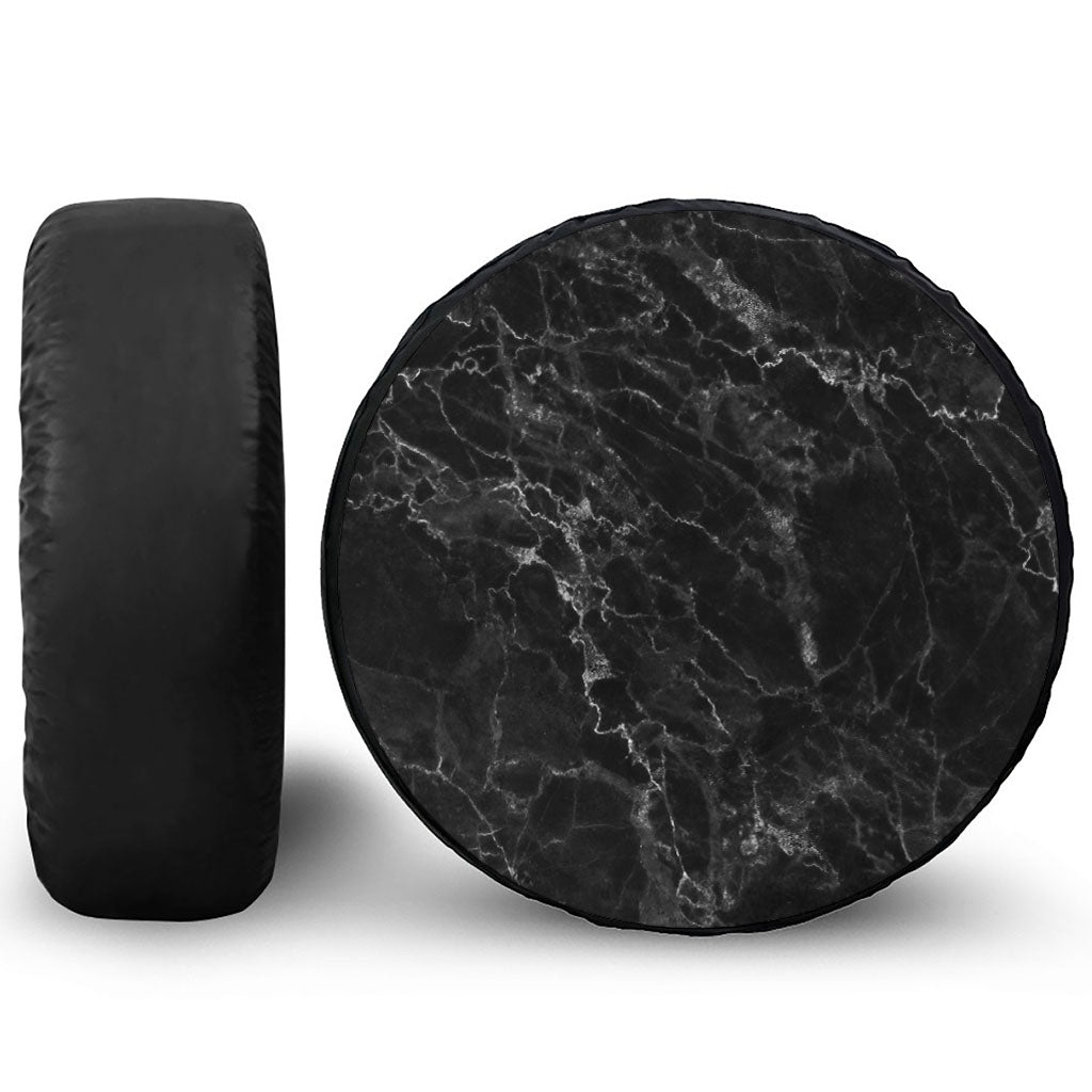 Black White Smoke Marble Print Tire Cover