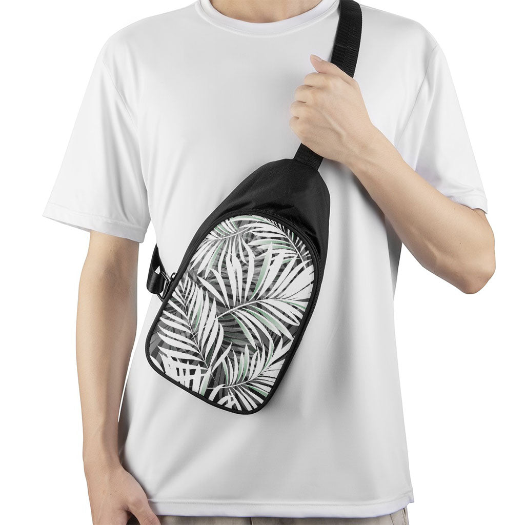 Black White Tropical Leaf Pattern Print Chest Bag