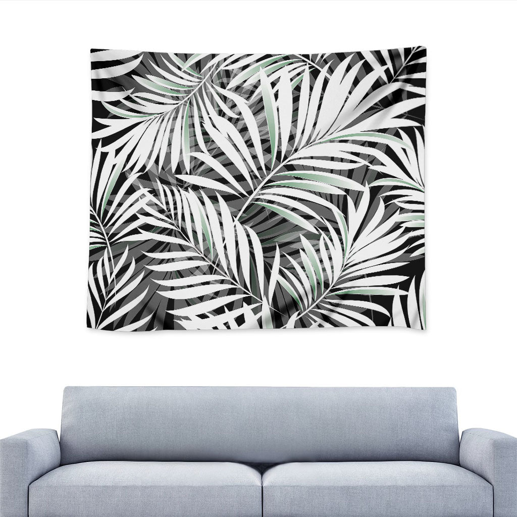 Black White Tropical Leaf Pattern Print Tapestry