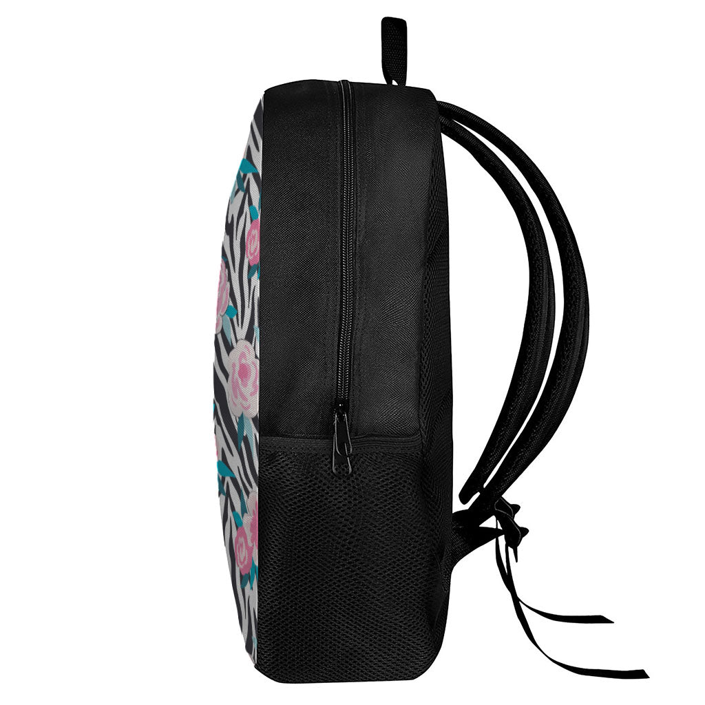 Black White Zebra Floral Pattern Print 17 Inch Backpack